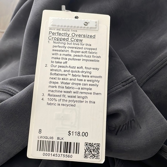 NWT Lululemon Perfectly Oversized Cropped Crew *Softstreme Black Size 8 - Picture 5 of 10